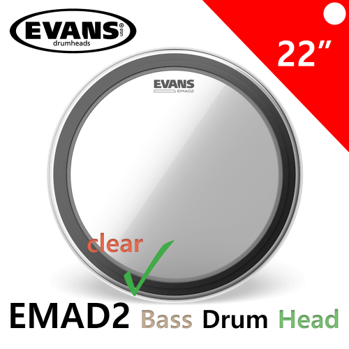 EVANS EMAD2 투명 베이스 드럼 헤드 2중피 22인치 대신악기
